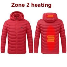 Men 9 Areas Heated Jacket USB Winter Outdoor Electric Heating Jackets Warm Sprots Thermal Coat Clothing Heatable Cotton jacket (Color: 2 Areas heated Red, size: 5XL)