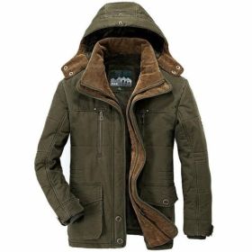 Mens Hooded Winter Parka Coat with Inner Fleece (Color: Army Green, size: M)