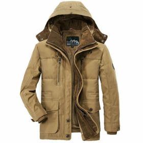 Mens Hooded Winter Parka Coat with Inner Fleece (Color: Khaki, size: S)