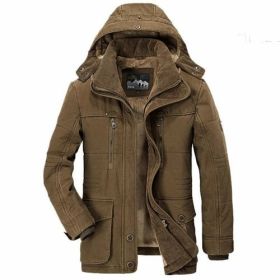 Mens Hooded Winter Parka Coat with Inner Fleece (Color: Brown, size: S)