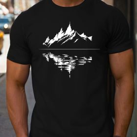 Landscape Printed Reflective T-shirt, Men's T-shirt, Summer Casual Short Sleeved T-shirt (Color: Black, size: 3XL)