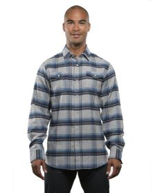 Burnside B8210 Men's Plaid Flannel Shirt (Color: GREY/ BLUE, size: L)