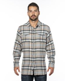 Burnside B8210 Men's Plaid Flannel Shirt (Color: STONE, size: S)