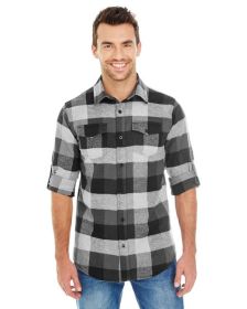 Burnside B8210 Men's Plaid Flannel Shirt (Color: BLACK/ GREY, size: XL)