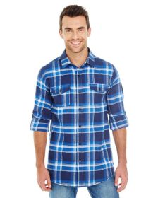 Burnside B8210 Men's Plaid Flannel Shirt (Color: BLUE/ WHITE, size: XL)