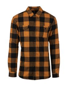 Burnside B8210 Men's Plaid Flannel Shirt (Color: TOBACCO/ BLACK, size: 3XL)