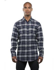 Burnside B8210 Men's Plaid Flannel Shirt (Color: NAVY/ GREY, size: 2XL)