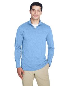 UltraClub 8618 Men's Cool & Dry Heathered Performance Quarter-Zip (Color: COLMBIA BLU HTHR, size: XL)