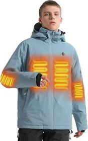 Heated Jacket, Ski Jacket Coat, With 12V/16000mAh Battery Pack, 5 Areas Heating Thicken Men Winter Coat (Color: Blue, size: M)