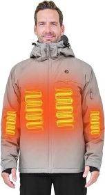Heated Jacket, Ski Jacket Coat, With 12V/16000mAh Battery Pack, 5 Areas Heating Thicken Men Winter Coat (Color: Grey, size: M)